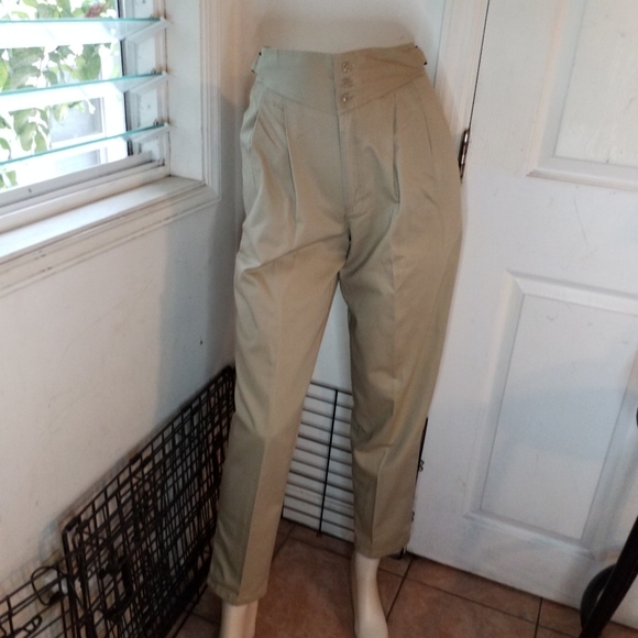 Ultra High Waisted Pants Vtg Academia corset Khaki Pleat Front Cotton pants 6 - Picture 1 of 12